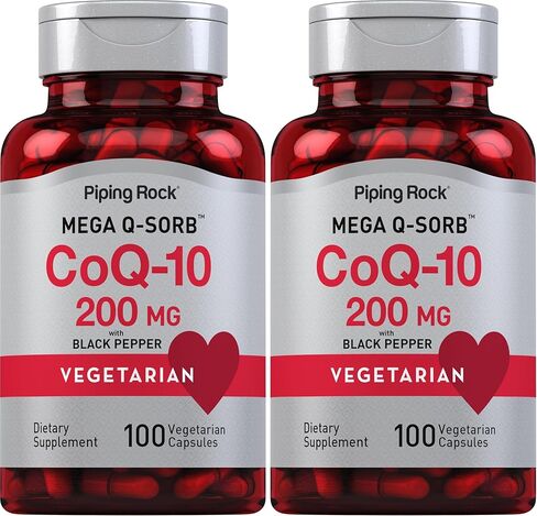 Piping Rock CoQ10 200 mg | 100 Capsules | Mega Q Sorb | Vegetarian, Non-GMO, Gluten Free Supplement in Saudi Arabia