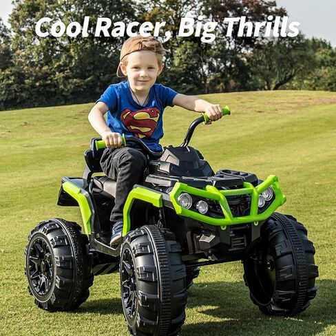 24V Kids ATV 4 Wheeler، عربة ATV كهربائية بأربع عجلات للأطفال الكبار مع بلوتوث، محركات 2x200W - أزرق in Kuwait