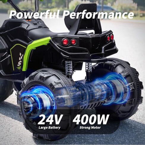 24V Kids ATV 4 Wheeler، عربة ATV كهربائية بأربع عجلات للأطفال الكبار مع بلوتوث، محركات 2x200W - أزرق in Kuwait