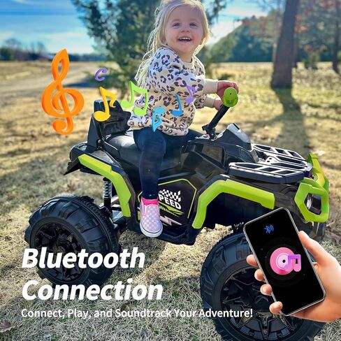 24V Kids ATV 4 Wheeler، عربة ATV كهربائية بأربع عجلات للأطفال الكبار مع بلوتوث، محركات 2x200W - أزرق in Kuwait