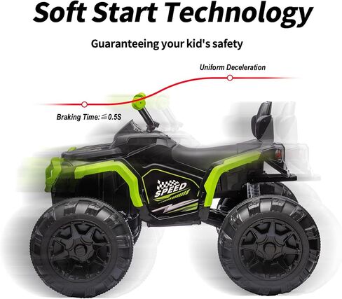 24V Kids ATV 4 Wheeler، عربة ATV كهربائية بأربع عجلات للأطفال الكبار مع بلوتوث، محركات 2x200W - أزرق in Kuwait