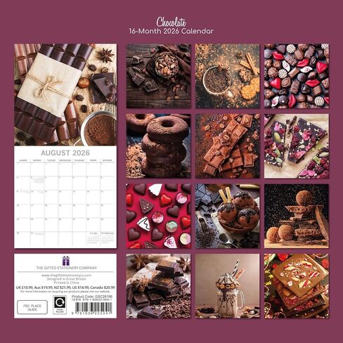 The Gifted Stationery 16-Month Square Wall Calendar 2026 - Calendar with Chocolate Theme Print - Hanging 2026 Planner with 180 Stickers - 12 x 12 in, Chocolate in Saudi Arabia