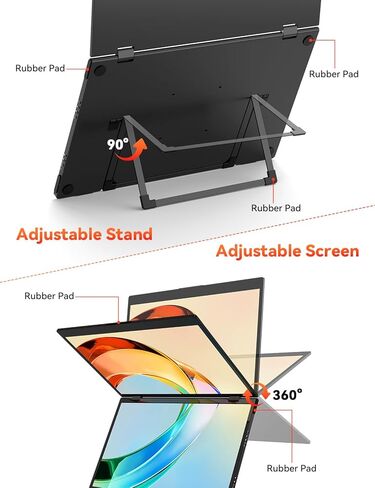 موسع شاشة كمبيوتر محمول ثلاثي، شاشة مزدوجة مكدسة مقاس 15.6 بوصة (Windows/MAC)، شاشة ممتدة USB-C HDMI 1080P IPS، توصيل وتشغيل، موسع شاشة قابل للطي مع مسند ودوران 180 درجة in Kuwait