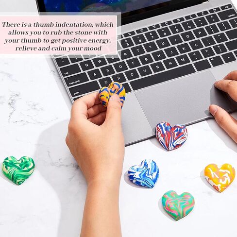 Honeydak 12 Pcs Thumb Worry Stone Worry Stones for Anxiety Clay Anxiety Stone Colorful Stress Stone Soothing Stone Easy to Carry, 12 Styles in Kuwait