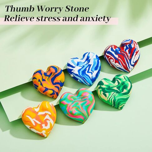 Honeydak 12 Pcs Thumb Worry Stone Worry Stones for Anxiety Clay Anxiety Stone Colorful Stress Stone Soothing Stone Easy to Carry, 12 Styles in Kuwait