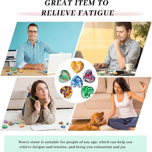 Honeydak 12 Pcs Thumb Worry Stone Worry Stones for Anxiety Clay Anxiety Stone Colorful Stress Stone Soothing Stone Easy to Carry, 12 Styles in Kuwait