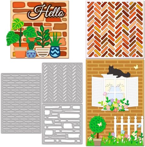 3pcs Brick Wall Background Cutting Dies Metal Cutting Dies Stencils Carbon Steel Die Cuts Embossing Template for Card Making DIY Scrapbooking Album Paper Craft in Saudi Arabia