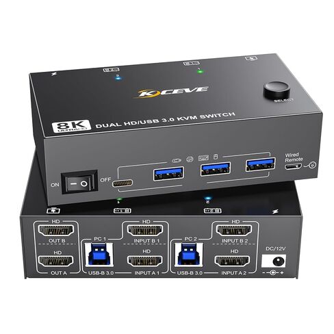 8K KVM Switch 2 Monitors 2 Computers Displayport HDMI, Dual Monitor USB 3.0 DP KVM Switcher Supports 8K@60Hz for 2 Computers Share Keyboard, Mouse and Monitor in Saudi Arabia