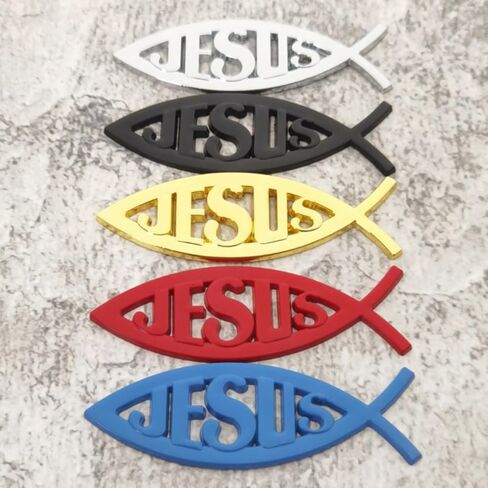 2pcs Jesus Fish Sticker, Car Badge, Aluminum Christian Car Accessories Waterproof Logo, Suitable for Car Windows and Laptops (Blue) in Saudi Arabia