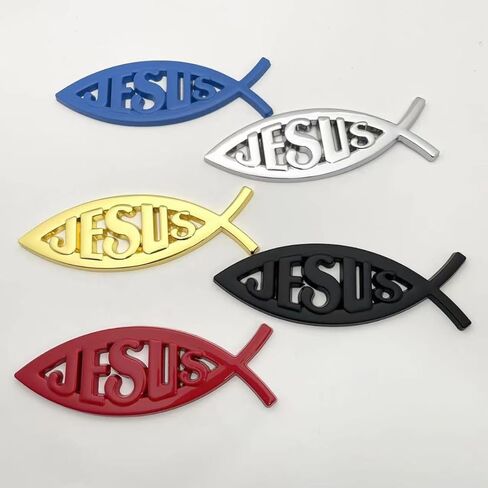 2pcs Jesus Fish Sticker, Car Badge, Aluminum Christian Car Accessories Waterproof Logo, Suitable for Car Windows and Laptops (Blue) in Saudi Arabia