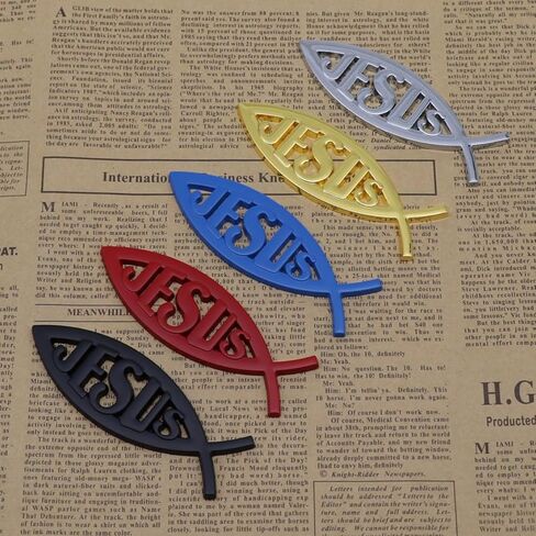 2pcs Jesus Fish Sticker, Car Badge, Aluminum Christian Car Accessories Waterproof Logo, Suitable for Car Windows and Laptops (Blue) in Saudi Arabia