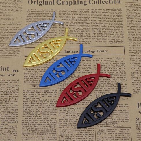 2pcs Jesus Fish Sticker, Car Badge, Aluminum Christian Car Accessories Waterproof Logo, Suitable for Car Windows and Laptops (Blue) in Saudi Arabia