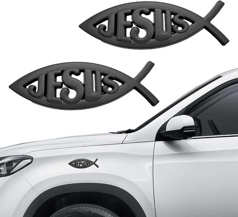2pcs Jesus Fish Sticker, Car Badge, Aluminum Christian Car Accessories Waterproof Logo, Suitable for Car Windows and Laptops (Blue) in Saudi Arabia