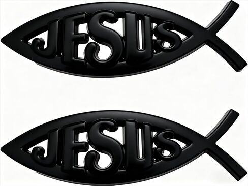 2pcs Jesus Fish Sticker, Car Badge, Aluminum Christian Car Accessories Waterproof Logo, Suitable for Car Windows and Laptops (Blue) in Saudi Arabia
