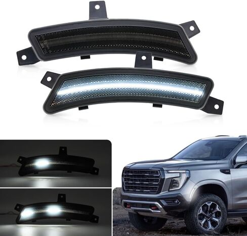 2 قطعة مصابيح LED للعلامات الجانبية لعام 2025 2026 جي إم سي يوكون XL تشيفي تاهو سوبربان كاديلاك إسكاليد ESV، أبيض كامل LED المصد الأمامي للحاجز الجانبي مصباح إشارة الانعطاف عدة عدسة مدخنة OEM 84855907/6 in Kuwait