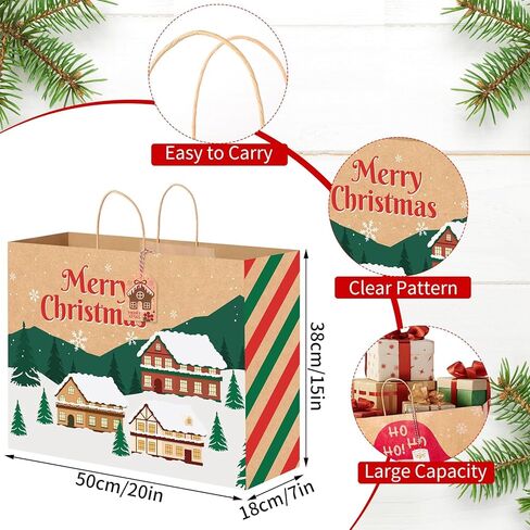 woric 16 Extra Large Christmas Gift Paper Bags with Handles, 48 Christmas Gift Tags, 20x15x7 Inch Large Xmas Gift Bags for Wrapping Presents Party Supplies Stocking Stuffers in Saudi Arabia