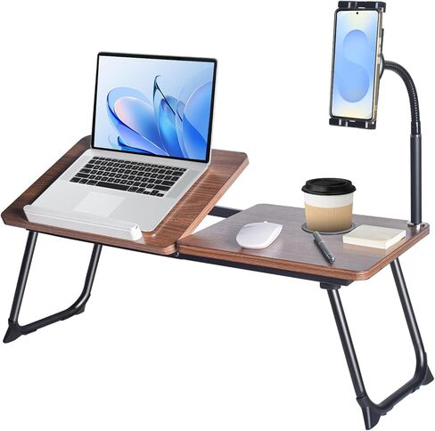مكتب كمبيوتر محمول في السرير، طاولة مكتب من الخيزران قابلة للتعديل مع حامل كمبيوتر لوحي معقوفة للكمبيوتر المحمول والكمبيوتر اللوحي والهاتف وقراءة الكتب in Kuwait