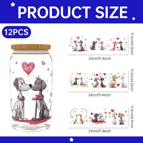UV DTF Cup Wrap for 16oz Glass, 12 Sheets Valentine's Day Cherry Bow Transfer Stickers, Rub on Transfers for Crafts Cup Tumbler DIY Crafts in Saudi Arabia