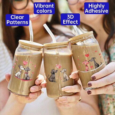 UV DTF Cup Wrap for 16oz Glass, 12 Sheets Valentine's Day Cherry Bow Transfer Stickers, Rub on Transfers for Crafts Cup Tumbler DIY Crafts in Saudi Arabia
