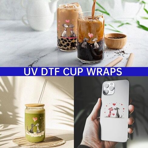 UV DTF Cup Wrap for 16oz Glass, 12 Sheets Valentine's Day Cherry Bow Transfer Stickers, Rub on Transfers for Crafts Cup Tumbler DIY Crafts in Saudi Arabia