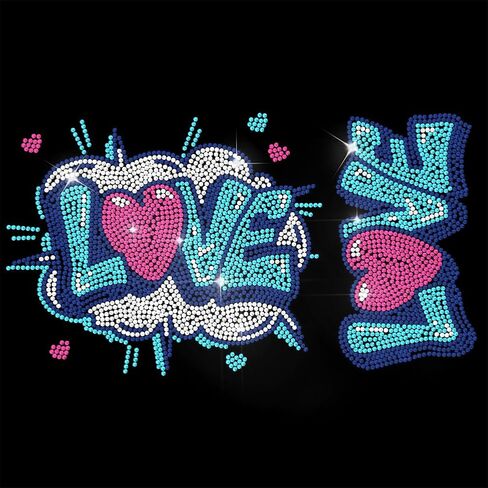 ANATTASOUL Rhinestone Iron on Transfer Love and Comics Bling Diamond Hotfix Patches for Clothes, 11.6"x8.2" Large Iron On Sequin Applique for Jacket Caps Bag T-Shirts Shoes DIY Decor in Saudi Arabia