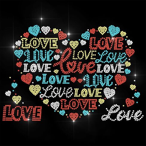 ANATTASOUL Rhinestone Iron on Transfer Love and Comics Bling Diamond Hotfix Patches for Clothes, 11.6"x8.2" Large Iron On Sequin Applique for Jacket Caps Bag T-Shirts Shoes DIY Decor in Saudi Arabia