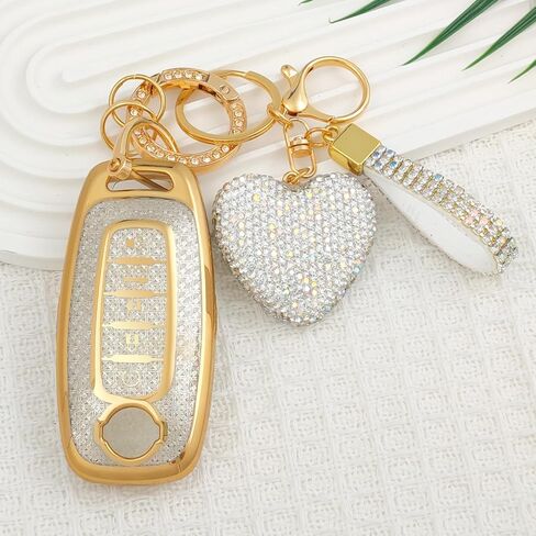 5 Button Key Fob Cover with Diamond, Compatible with Nissan Rogue Pathfinder Versa Kicks Ariya Sentra Armada, Sparkling TPU Key Case and Bling Heart Decoration for Women, A-Style (Silver) in Saudi Arabia