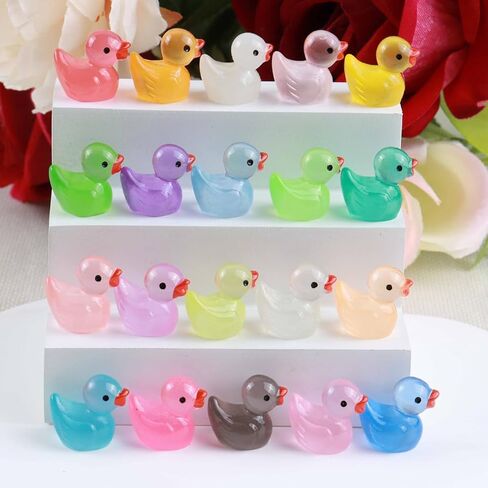 100pcs Mini Luminous Ducks Resin Cute Miniature Duck Mini Resin Ducks for Dollhouse Decoration Micro Fairy Garden Landscape Aquarium DIY in Saudi Arabia