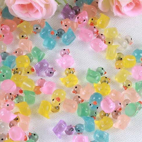 100pcs Mini Luminous Ducks Resin Cute Miniature Duck Mini Resin Ducks for Dollhouse Decoration Micro Fairy Garden Landscape Aquarium DIY in Saudi Arabia