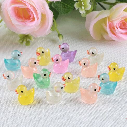 100pcs Mini Luminous Ducks Resin Cute Miniature Duck Mini Resin Ducks for Dollhouse Decoration Micro Fairy Garden Landscape Aquarium DIY in Saudi Arabia