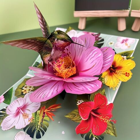 Birthday Card, Hover 3D Hummingbird Pop Up Greeting Card with Note Card & Envelope for Birthday, Anniversary, Thank You, Thanksgiving, Christmas, Get Well, Thinking of You, Congrats, or Any Occasion, For Her, Women, Wife, Mom, Grandma, Daughter, Sister, G in Saudi Arabia