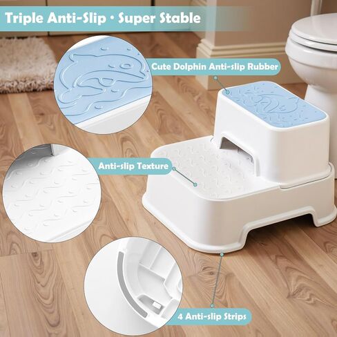 مقعد مانجو هود ذو خطوتين للأطفال - مقعد مزدوج للأطفال الصغار، مقعد متعدد الوظائف للمرحاض للأطفال، مقعد مضاد للانزلاق لحوض الحمام، والتدريب على استخدام المرحاض، والمطبخ (أبيض - عبوتان) in Kuwait