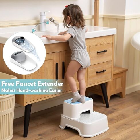 مقعد مانجو هود ذو خطوتين للأطفال - مقعد مزدوج للأطفال الصغار، مقعد متعدد الوظائف للمرحاض للأطفال، مقعد مضاد للانزلاق لحوض الحمام، والتدريب على استخدام المرحاض، والمطبخ (أبيض - عبوتان) in Kuwait