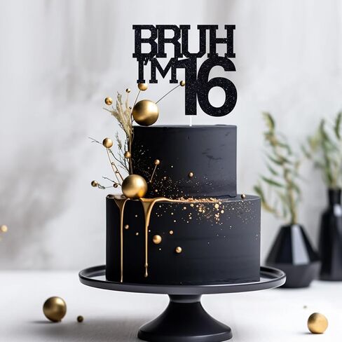 كعكة توبر أسود بريق بروه أنا 16 عيد ميلاد سعيد 16th مضحك 16th حفلة عيد ميلاد زينة 1 قطعة in Saudi Arabia