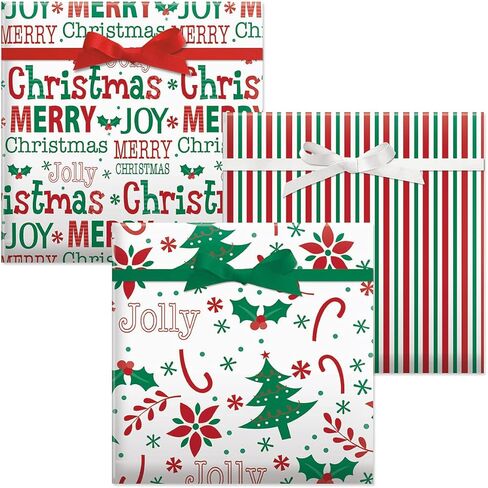 Oh So Merry Flat Wrap - Set of 3 Holiday Wrapping Paper, 22 by 34 Inch Sheets, Easy Storage in Saudi Arabia