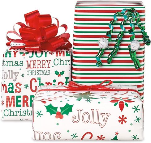 Oh So Merry Flat Wrap - Set of 3 Holiday Wrapping Paper, 22 by 34 Inch Sheets, Easy Storage in Saudi Arabia