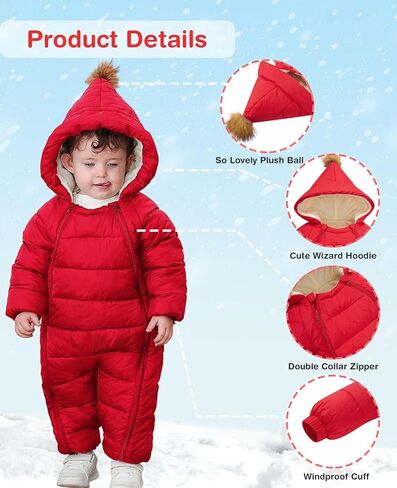 بدلة ثلج للأولاد الصغار من uideazone، بدلة شتوية لحديثي الولادة، بدلة رومبير دافئة بغطاء للرأس للفتيات الرضع، ملابس ثلج in Kuwait