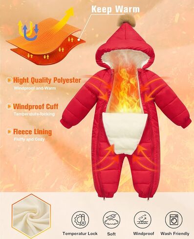 بدلة ثلج للأولاد الصغار من uideazone، بدلة شتوية لحديثي الولادة، بدلة رومبير دافئة بغطاء للرأس للفتيات الرضع، ملابس ثلج in Kuwait