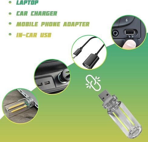 Car Retro Atmosphere Light, Mini Plug-in Touch Control USB Vehicle Glass Bottle LED Night Light, Portable Automotive Interior Ambient Lamp, Universal for Truck SUV Sedan (Green) in Saudi Arabia