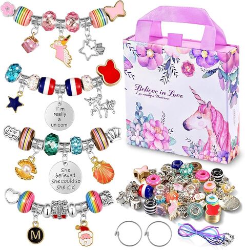Girls Charm Bracelet Making Kit: Girl Toys Make Jewelry Supplies Set Unicorn DIY Craft Art Set Charm Bracelets Kits Creative Birthday Gifts for Girl Age 6 7 8 9 10 11 12 Year Old Kids Little Children in Saudi Arabia
