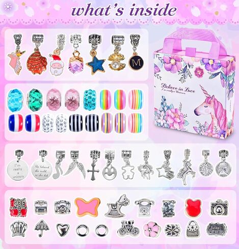 Girls Charm Bracelet Making Kit: Girl Toys Make Jewelry Supplies Set Unicorn DIY Craft Art Set Charm Bracelets Kits Creative Birthday Gifts for Girl Age 6 7 8 9 10 11 12 Year Old Kids Little Children in Saudi Arabia