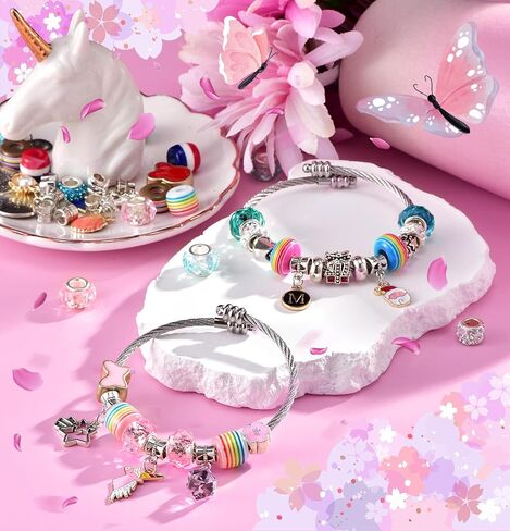 Girls Charm Bracelet Making Kit: Girl Toys Make Jewelry Supplies Set Unicorn DIY Craft Art Set Charm Bracelets Kits Creative Birthday Gifts for Girl Age 6 7 8 9 10 11 12 Year Old Kids Little Children in Saudi Arabia
