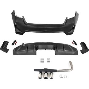 IKON MOTORSPORTS، مجموعة غطاء المصد الخلفي + العادم المتوافق مع موديلات 2022-2026 Honda Civic LX/Sport، تحويل المصد الخلفي من النوع R + الناشر + فتحات جانبية وعاكسات + العادم in Saudi Arabia