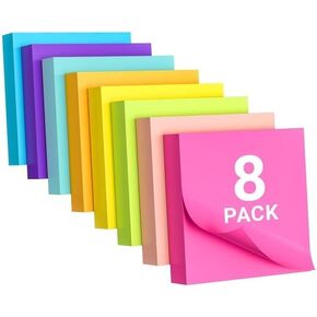 Sticky Notes 3x3, 8 Color Sticky Notes, Post Its, Removable Self-Stick Notes for Office, School, Home, Notebook, Send Goods from Local Warehouse, 100 Pads/Pack (1) in Saudi Arabia