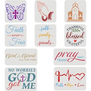 FINGERINSPIRE 10 Pcs 3 Size Christian Stencil Plastic Butterfly Pray Church Pattern Stencil Faith Hope Love,God is Good, Large Bible Sign Motivational Saying Stencils for Home Office Wall Decor in Saudi Arabia
