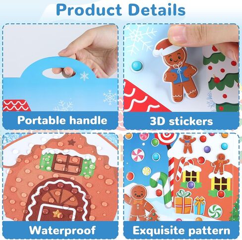 100 عيد الميلاد الزنجبيل منزل 3D منتفخ ملصق كتاب النشاط للأطفال الصغار الأطفال قابلة لإعادة الاستخدام عيد الميلاد ملصقات الزنجبيل منزل عيد الميلاد الحرفية الشتاء عطلة نافذة الشارات الأعمار 4+ الهدايا اللعب لوازم صالح in Saudi Arabia