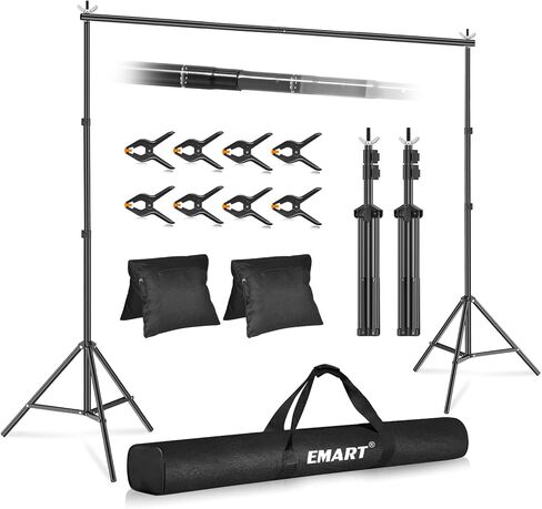 EMART Backdrop Stand 10x10FT Adjustable Back Drop Stand for Party Events | Background Stand Backdrop with 8 Clamps, 2 Sandbags for Photography, Wedding, Baby Shower, Birthday Decoration, Photo Studio in Saudi Arabia