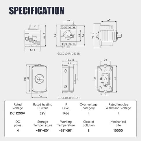 32 Amp DC1200V Solar Disconnect Switch Isolator Switch with IP66 Waterproof Enclosure PV Panel Disconnect On-Off for Solar Systems in Saudi Arabia