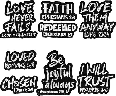 8Pcs Christian Iron on Patches Jesus Bible Verse Embroidered Patches Motivational Religious Faith Patch Sew On Applique Decor for Clothes Trucker Hat Backpacks Jackets DIY Accessories Gift in Saudi Arabia