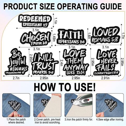 8Pcs Christian Iron on Patches Jesus Bible Verse Embroidered Patches Motivational Religious Faith Patch Sew On Applique Decor for Clothes Trucker Hat Backpacks Jackets DIY Accessories Gift in Saudi Arabia